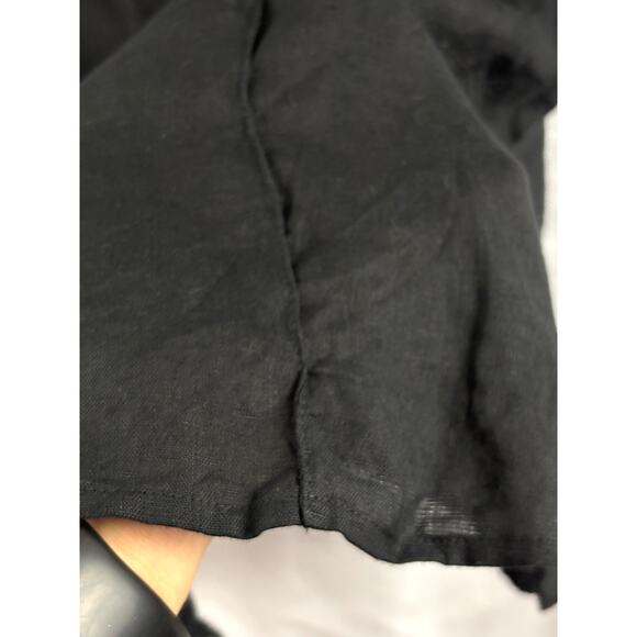 Eileen Fisher Black 100% Irish Linen Button Blouse Top Cap Sleeves LARGE - Picture 8 of 16